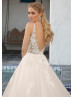 Ivory Lace Organza Deep V Back Simple Wedding Dress